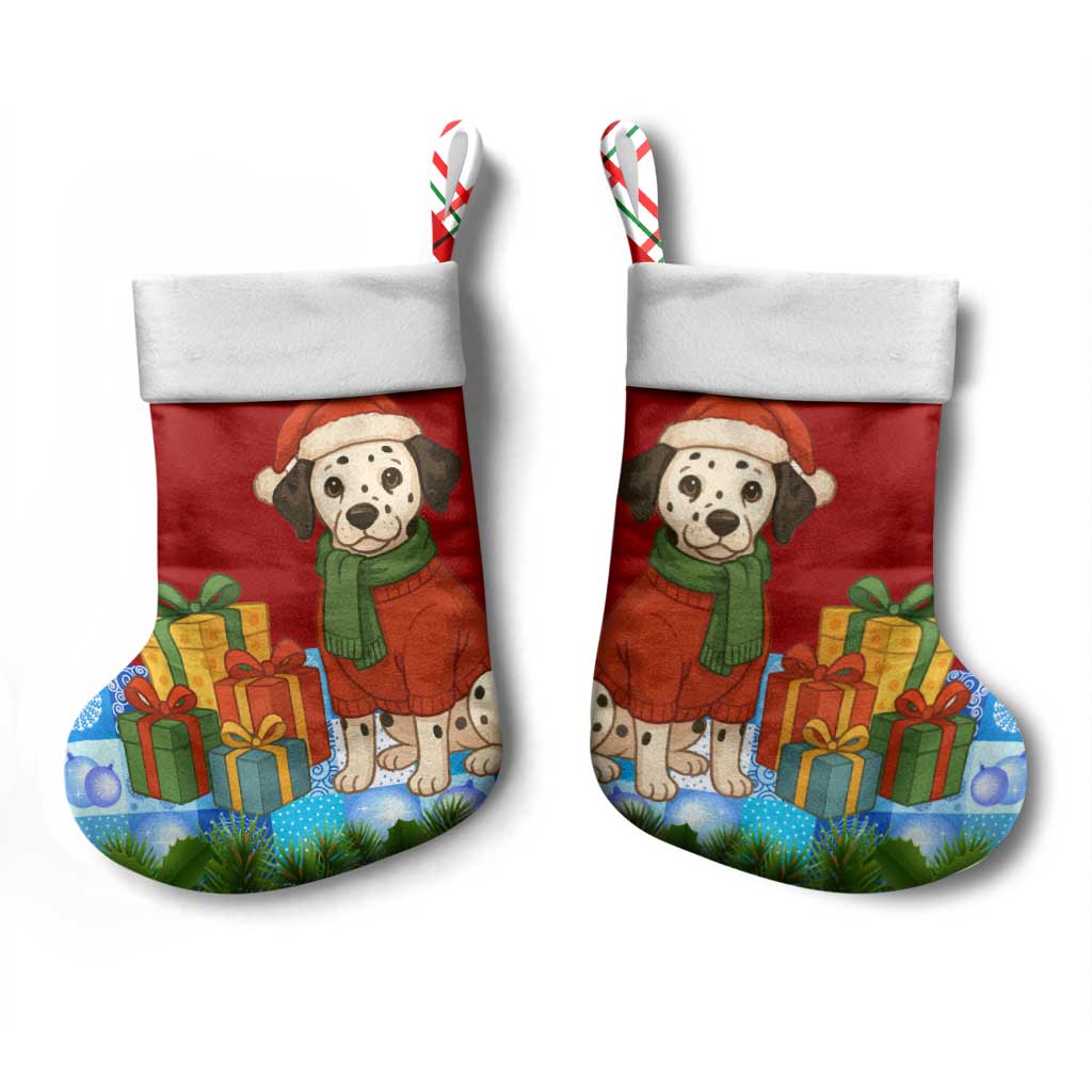 Croatia Christmas Stocking with Dalmatian Dog Presents and Red Plaid Holiday - Wonder Print Shop