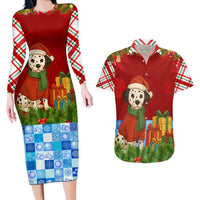 Croatia Christmas Couples Matching Long Sleeve Bodycon Dress and Hawaiian Shirt with Dalmatian Dog Presents and Red Plaid Holiday - Wonder Print Shop