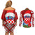 Croatia Christmas Couples Matching Off Shoulder Short Dress and Long Sleeve Button Shirt with Dalmatian Dog Presents and Red Plaid Holiday - Wonder Print Shop