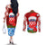 Croatia Christmas Couples Matching Off The Shoulder Long Sleeve Dress and Long Sleeve Button Shirt with Dalmatian Dog Presents and Red Plaid Holiday - Wonder Print Shop
