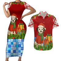 Croatia Christmas Couples Matching Short Sleeve Bodycon Dress and Hawaiian Shirt with Dalmatian Dog Presents and Red Plaid Holiday - Wonder Print Shop