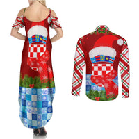 Croatia Christmas Couples Matching Summer Maxi Dress and Long Sleeve Button Shirt with Dalmatian Dog Presents and Red Plaid Holiday - Wonder Print Shop