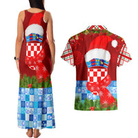 Croatia Christmas Couples Matching Tank Maxi Dress and Hawaiian Shirt with Dalmatian Dog Presents and Red Plaid Holiday - Wonder Print Shop