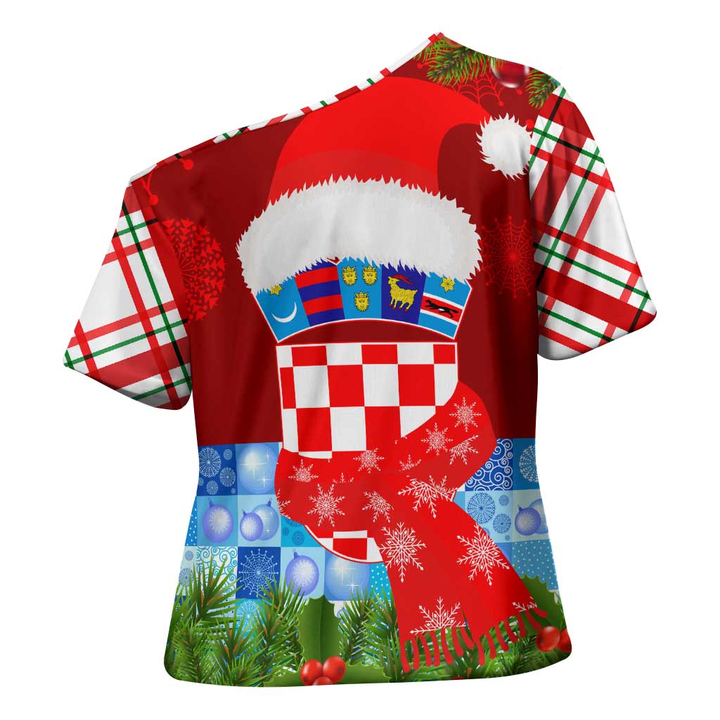 Croatia Christmas Cross Shoulder Shirt with Dalmatian Dog Presents and Red Plaid Holiday - Wonder Print Shop