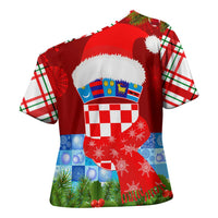 Croatia Christmas Cross Shoulder Shirt with Dalmatian Dog Presents and Red Plaid Holiday - Wonder Print Shop