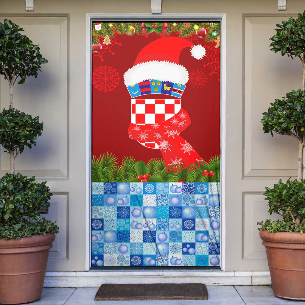 Croatia Christmas Door Cover with Dalmatian Dog Presents and Red Plaid Holiday - Wonder Print Shop