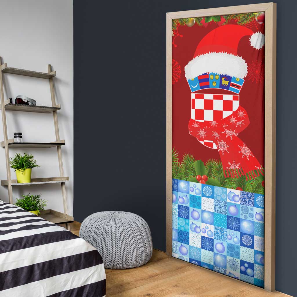 Croatia Christmas Door Cover with Dalmatian Dog Presents and Red Plaid Holiday - Wonder Print Shop