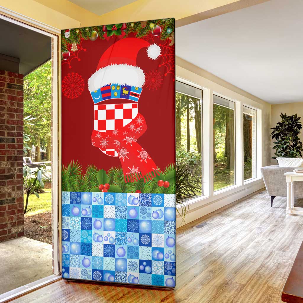 Croatia Christmas Door Cover with Dalmatian Dog Presents and Red Plaid Holiday - Wonder Print Shop