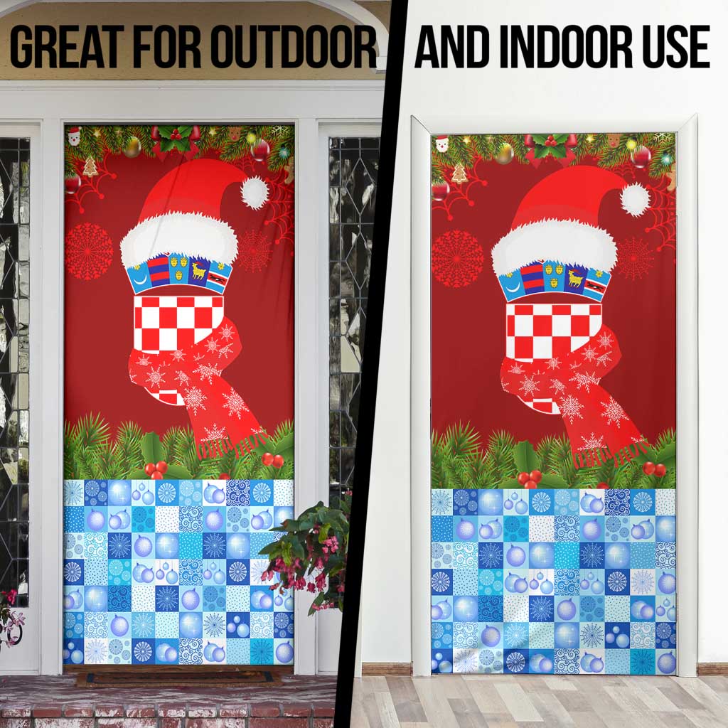 Croatia Christmas Door Cover with Dalmatian Dog Presents and Red Plaid Holiday - Wonder Print Shop