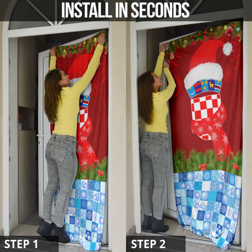 Croatia Christmas Door Cover with Dalmatian Dog Presents and Red Plaid Holiday - Wonder Print Shop