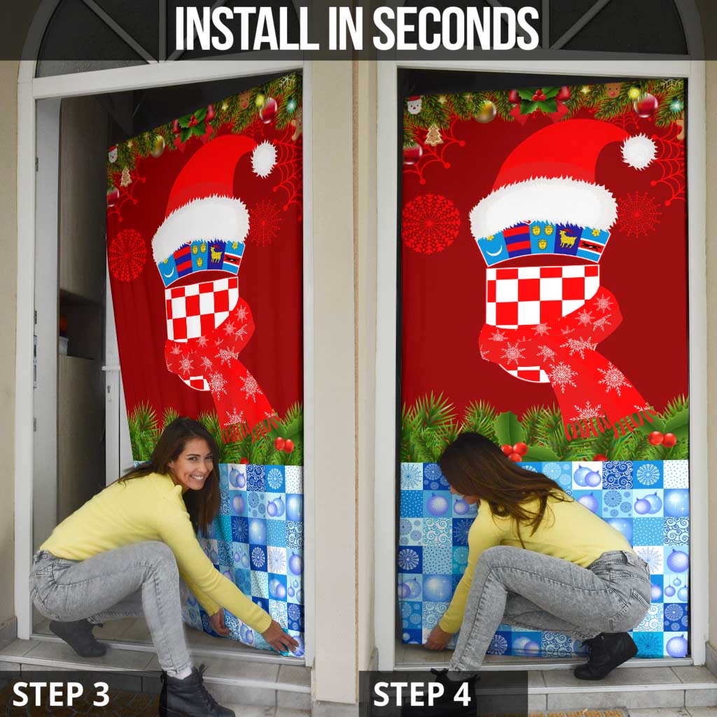 Croatia Christmas Door Cover with Dalmatian Dog Presents and Red Plaid Holiday - Wonder Print Shop