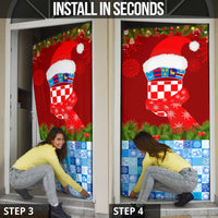Croatia Christmas Door Cover with Dalmatian Dog Presents and Red Plaid Holiday - Wonder Print Shop