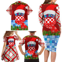 Croatia Christmas Family Matching Long Sleeve Bodycon Dress and Hawaiian Shirt with Dalmatian Dog Presents and Red Plaid Holiday - Wonder Print Shop