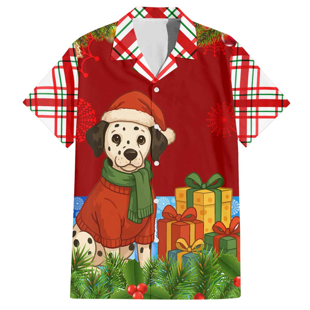 Croatia Christmas Family Matching Long Sleeve Bodycon Dress and Hawaiian Shirt with Dalmatian Dog Presents and Red Plaid Holiday - Wonder Print Shop
