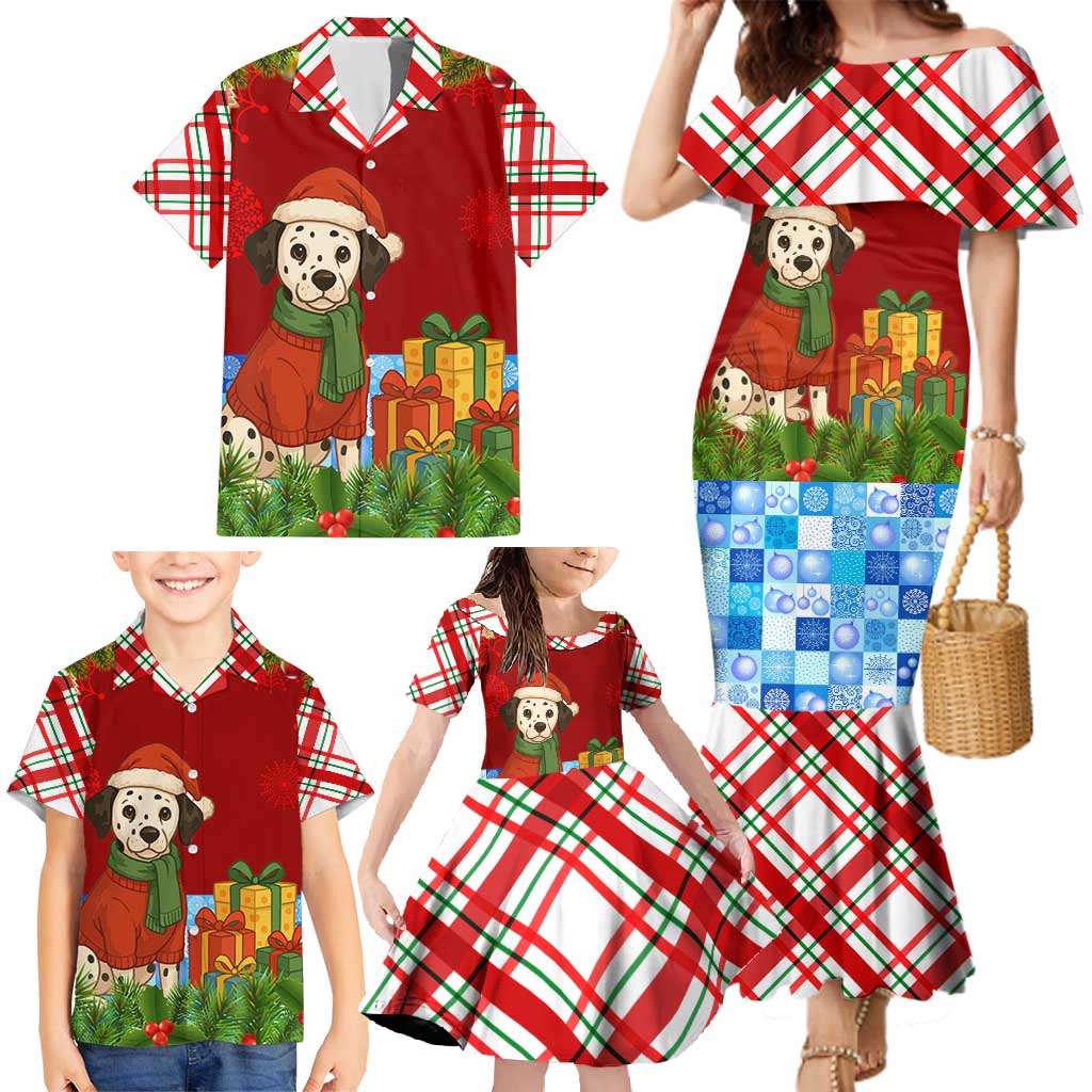 Croatia Christmas Family Matching Mermaid Dress and Hawaiian Shirt with Dalmatian Dog Presents and Red Plaid Holiday - Wonder Print Shop