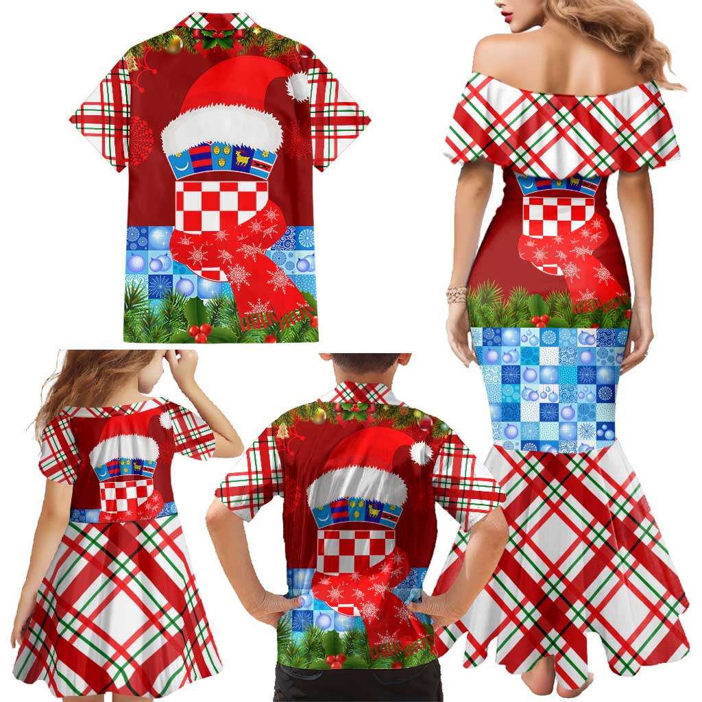 Croatia Christmas Family Matching Mermaid Dress and Hawaiian Shirt with Dalmatian Dog Presents and Red Plaid Holiday - Wonder Print Shop