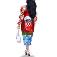 Croatia Christmas Family Matching Off The Shoulder Long Sleeve Dress and Hawaiian Shirt with Dalmatian Dog Presents and Red Plaid Holiday - Wonder Print Shop