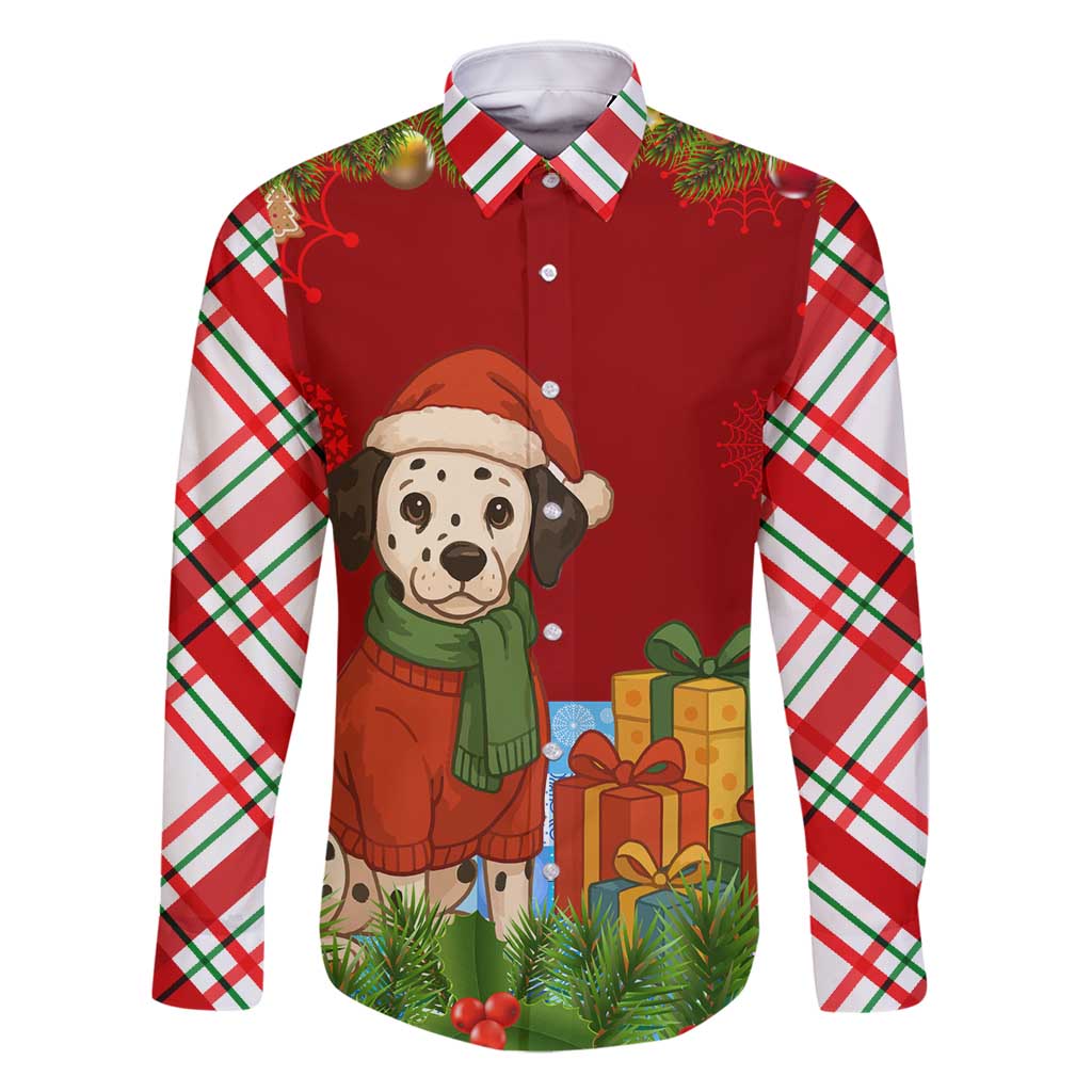 Croatia Christmas Family Matching Off Shoulder Maxi Dress and Hawaiian Shirt with Dalmatian Dog Presents and Red Plaid Holiday - Wonder Print Shop