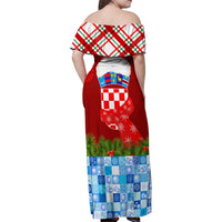 Croatia Christmas Family Matching Off Shoulder Maxi Dress and Hawaiian Shirt with Dalmatian Dog Presents and Red Plaid Holiday - Wonder Print Shop