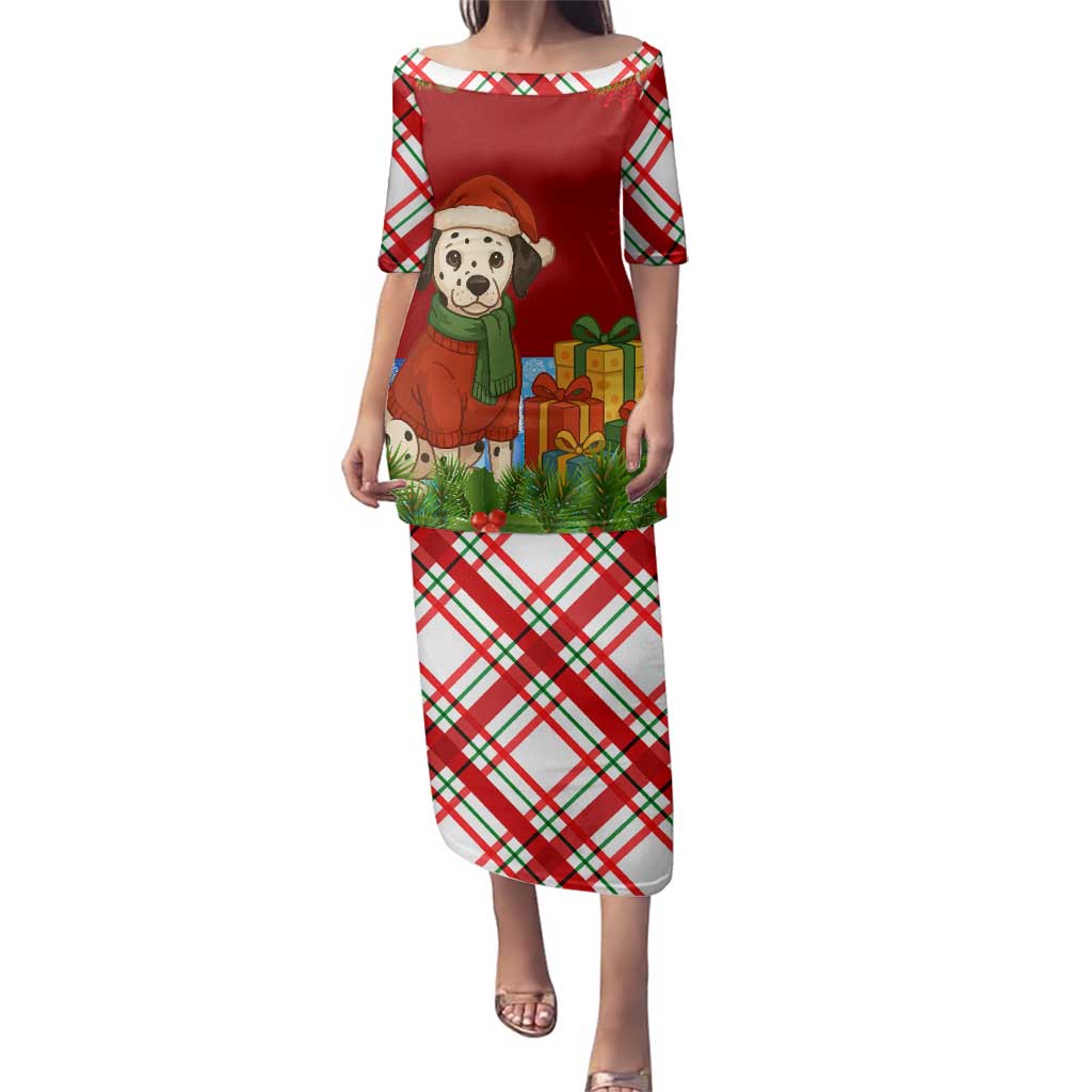 Croatia Christmas Family Matching Puletasi and Hawaiian Shirt with Dalmatian Dog Presents and Red Plaid Holiday - Wonder Print Shop