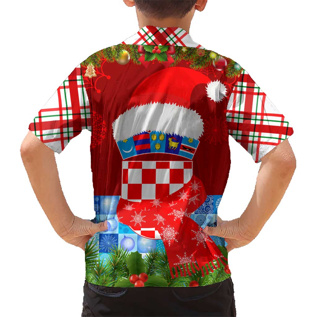 Croatia Christmas Family Matching Short Sleeve Bodycon Dress and Hawaiian Shirt with Dalmatian Dog Presents and Red Plaid Holiday - Wonder Print Shop