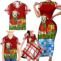 Croatia Christmas Family Matching Short Sleeve Bodycon Dress and Hawaiian Shirt with Dalmatian Dog Presents and Red Plaid Holiday - Wonder Print Shop