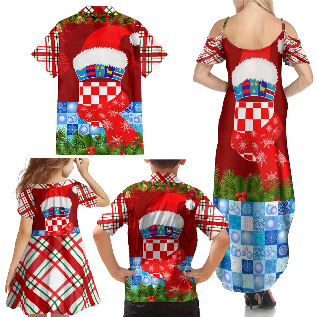 Croatia Christmas Family Matching Summer Maxi Dress and Hawaiian Shirt with Dalmatian Dog Presents and Red Plaid Holiday - Wonder Print Shop