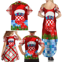 Croatia Christmas Family Matching Summer Maxi Dress and Hawaiian Shirt with Dalmatian Dog Presents and Red Plaid Holiday - Wonder Print Shop