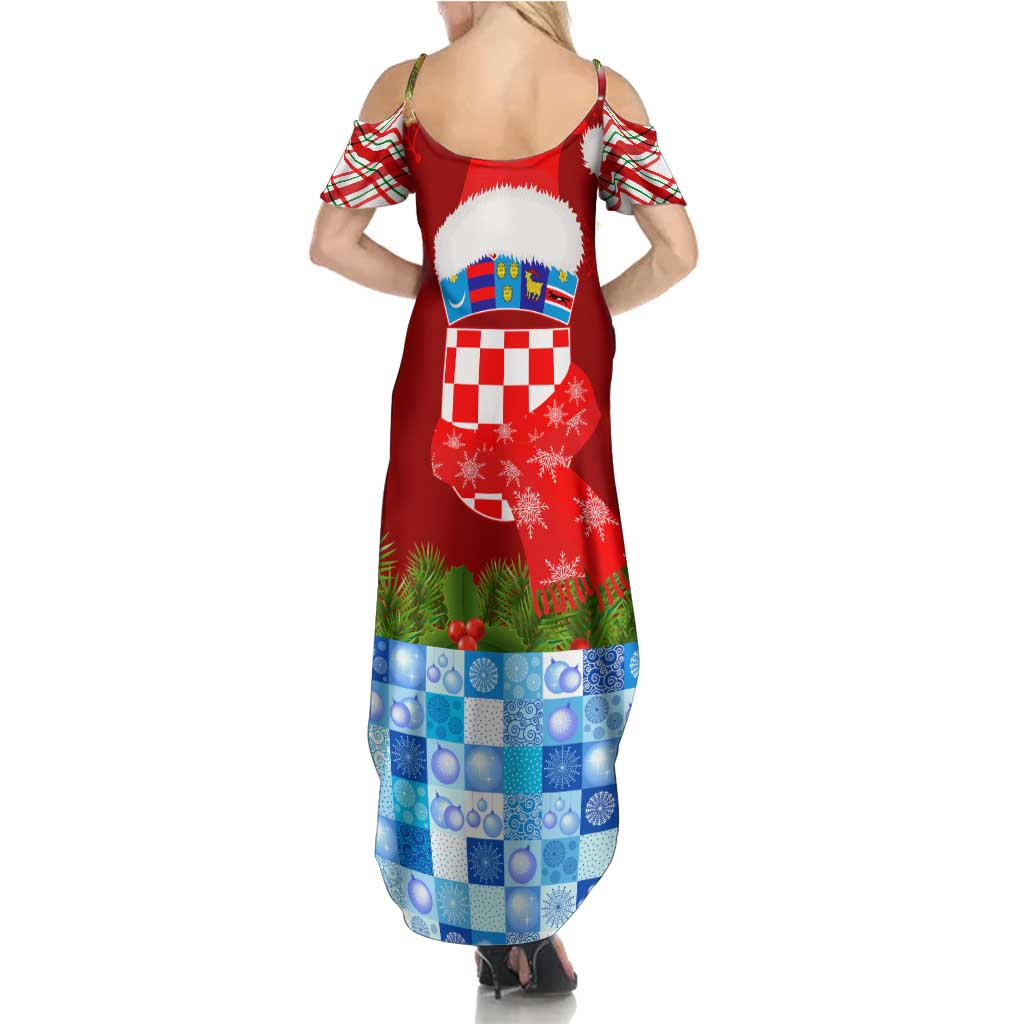 Croatia Christmas Family Matching Summer Maxi Dress and Hawaiian Shirt with Dalmatian Dog Presents and Red Plaid Holiday - Wonder Print Shop