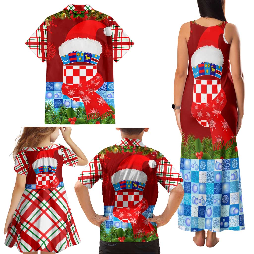 Croatia Christmas Family Matching Tank Maxi Dress and Hawaiian Shirt with Dalmatian Dog Presents and Red Plaid Holiday - Wonder Print Shop