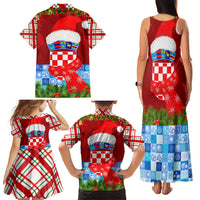 Croatia Christmas Family Matching Tank Maxi Dress and Hawaiian Shirt with Dalmatian Dog Presents and Red Plaid Holiday - Wonder Print Shop