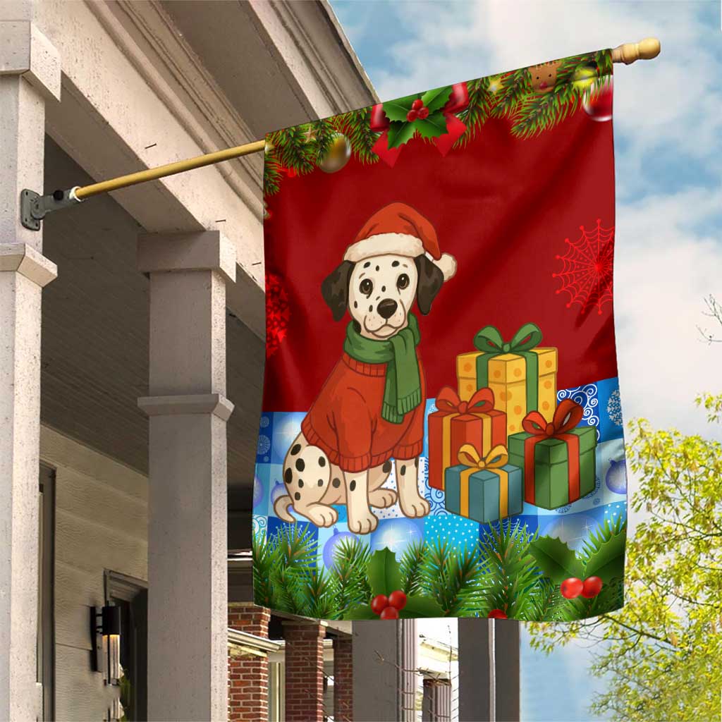 Croatia Christmas Garden Flag with Dalmatian Dog Presents and Red Plaid Holiday - Wonder Print Shop
