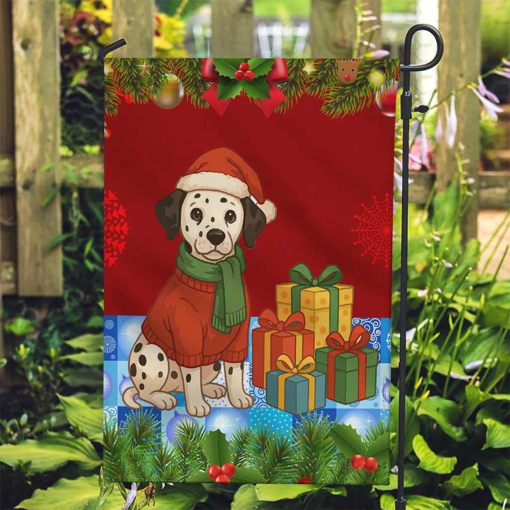 Croatia Christmas Garden Flag with Dalmatian Dog Presents and Red Plaid Holiday - Wonder Print Shop