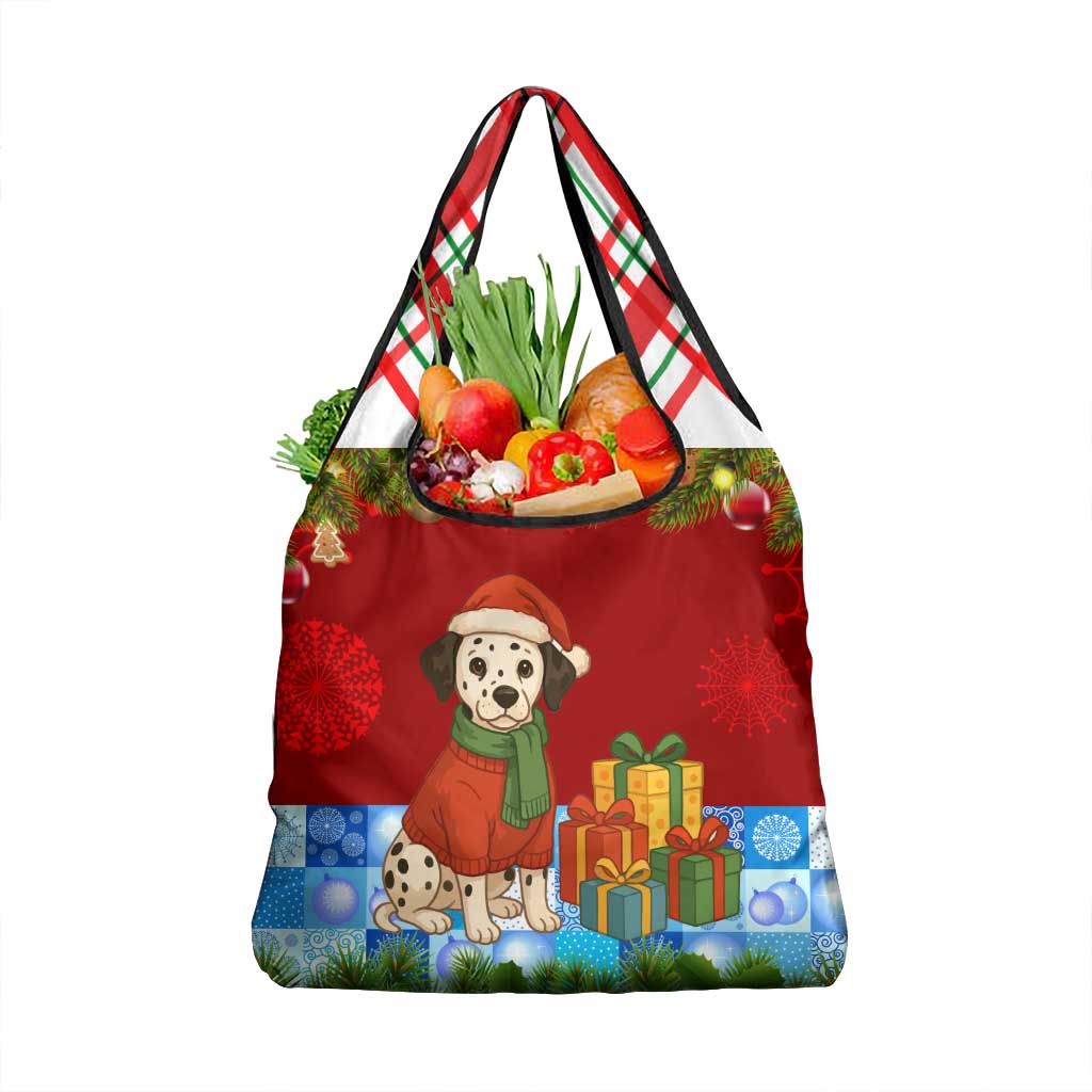 Croatia Christmas Grocery Bag with Dalmatian Dog Presents and Red Plaid Holiday - Wonder Print Shop