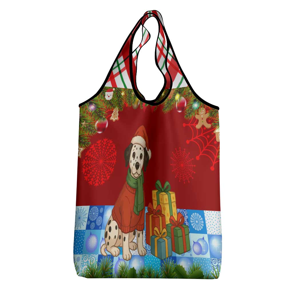 Croatia Christmas Grocery Bag with Dalmatian Dog Presents and Red Plaid Holiday - Wonder Print Shop