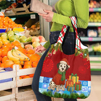 Croatia Christmas Grocery Bag with Dalmatian Dog Presents and Red Plaid Holiday - Wonder Print Shop