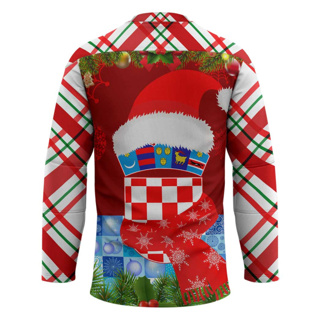 Croatia Christmas Hockey Jersey with Dalmatian Dog Presents and Red Plaid Holiday - Wonder Print Shop