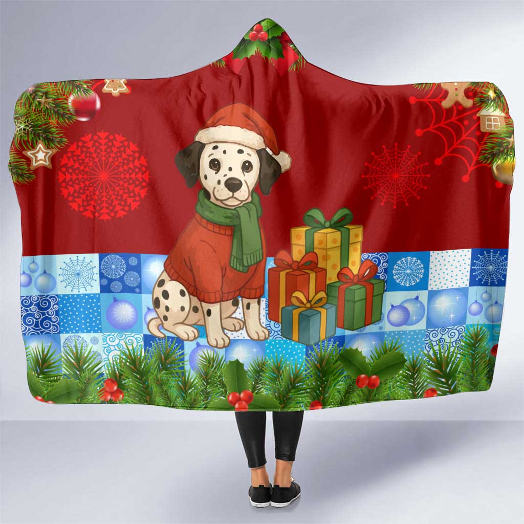 Croatia Christmas Hooded Blanket with Dalmatian Dog Presents and Red Plaid Holiday - Wonder Print Shop