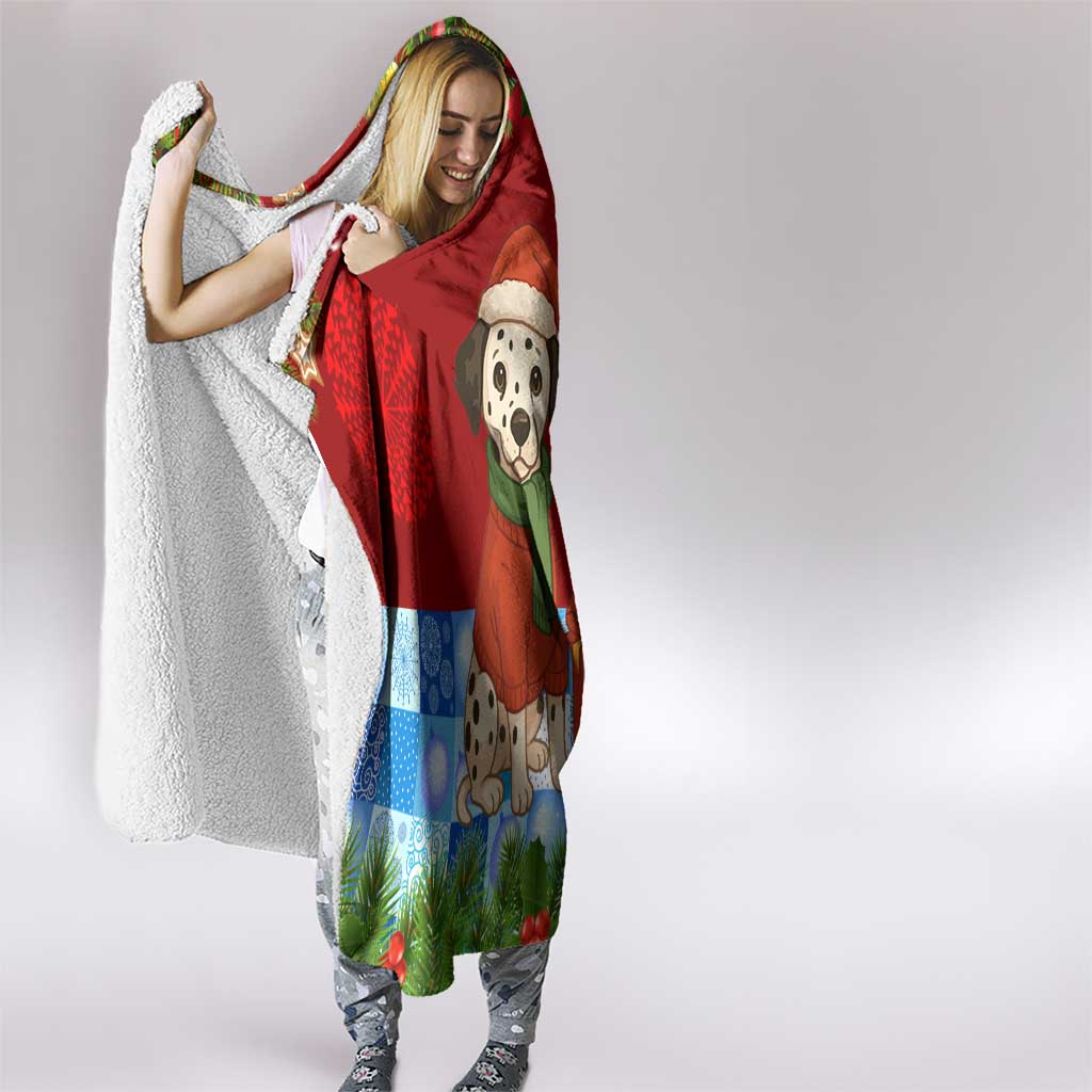 Croatia Christmas Hooded Blanket with Dalmatian Dog Presents and Red Plaid Holiday - Wonder Print Shop