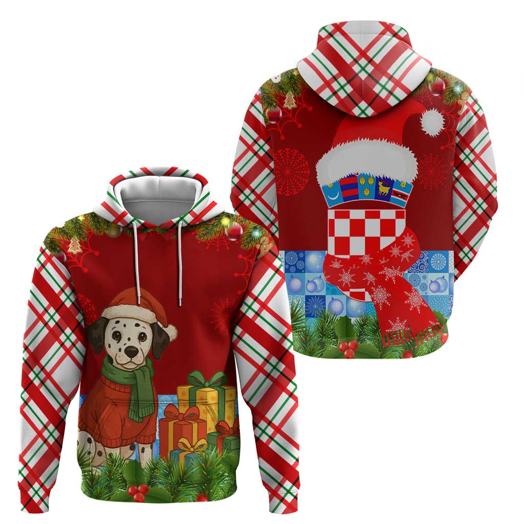 Croatia Christmas Hoodie with Dalmatian Dog Presents and Red Plaid Holiday - Wonder Print Shop