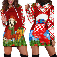 Croatia Christmas Hoodie Dress with Dalmatian Dog Presents and Red Plaid Holiday - Wonder Print Shop