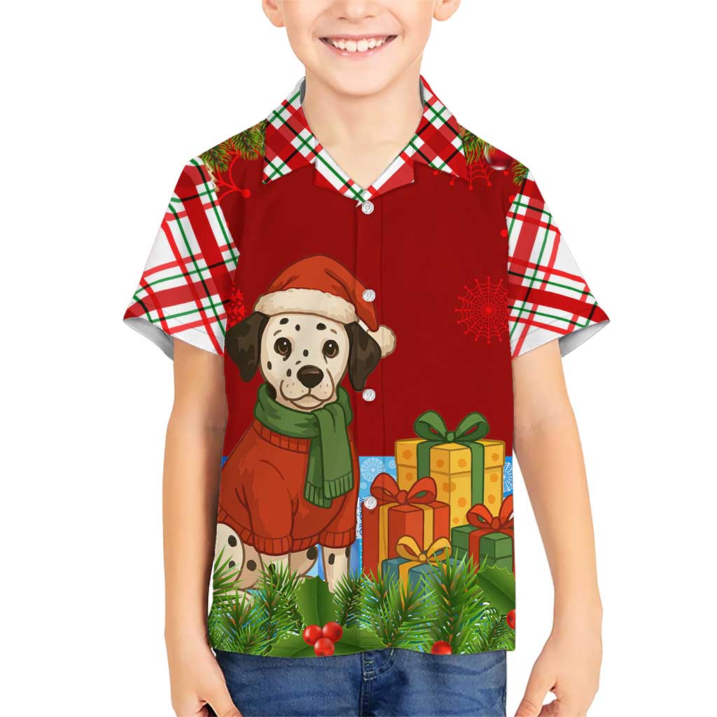 Croatia Christmas Kid Hawaiian Shirt with Dalmatian Dog Presents and Red Plaid Holiday - Wonder Print Shop