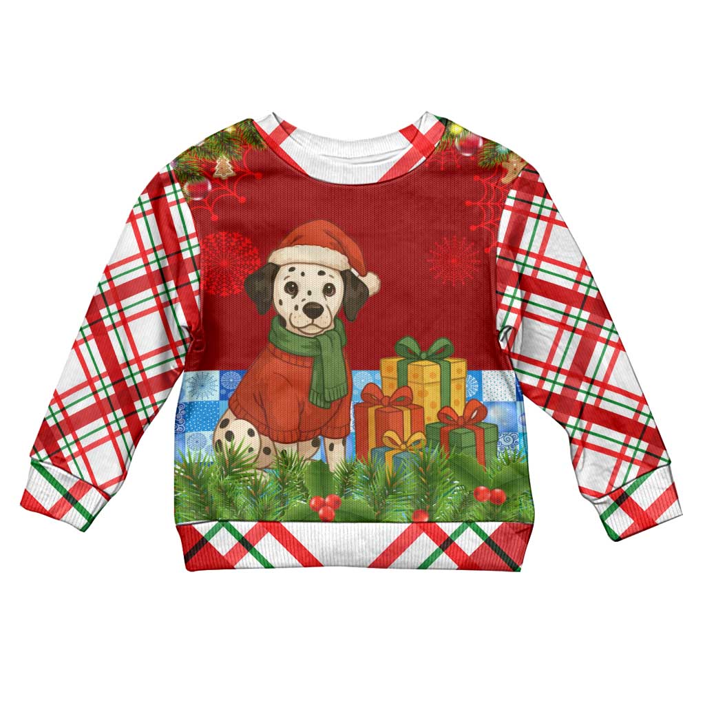 Croatia Christmas Kid Ugly Christmas Sweater with Dalmatian Dog Presents and Red Plaid Holiday - Wonder Print Shop