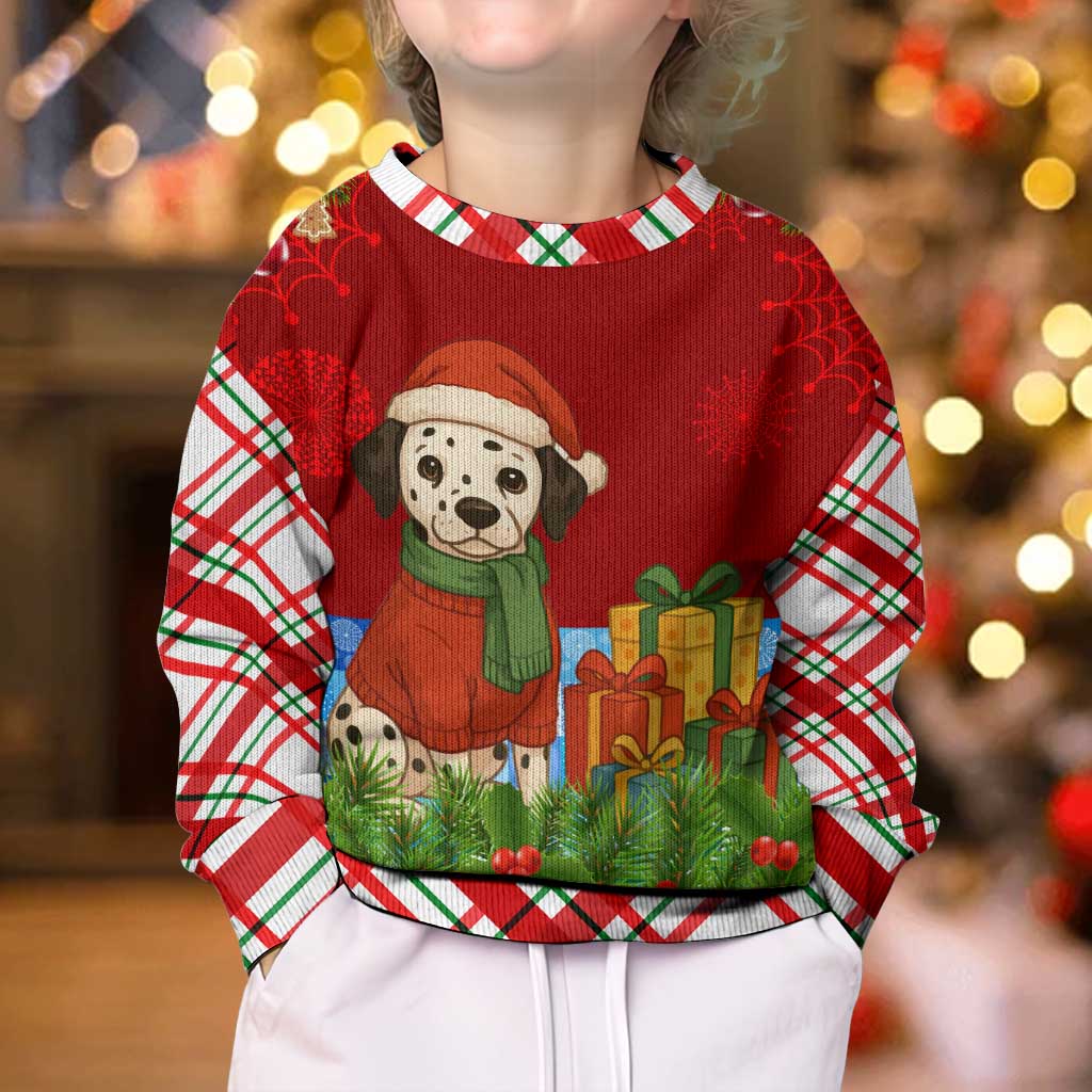 Croatia Christmas Kid Ugly Christmas Sweater with Dalmatian Dog Presents and Red Plaid Holiday - Wonder Print Shop