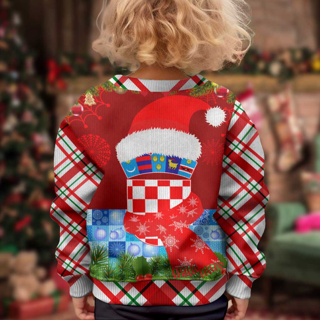 Croatia Christmas Kid Ugly Christmas Sweater with Dalmatian Dog Presents and Red Plaid Holiday - Wonder Print Shop