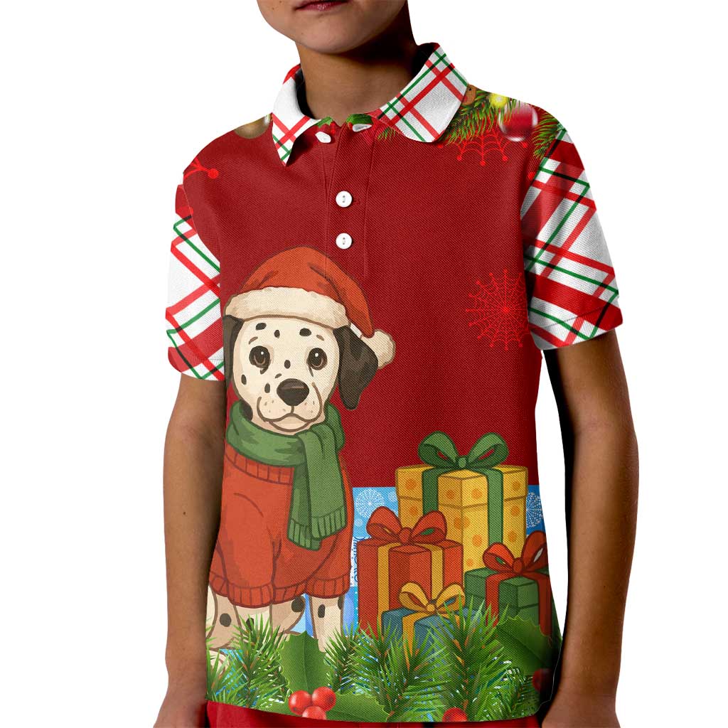 Croatia Christmas Kid Polo Shirt with Dalmatian Dog Presents and Red Plaid Holiday - Wonder Print Shop