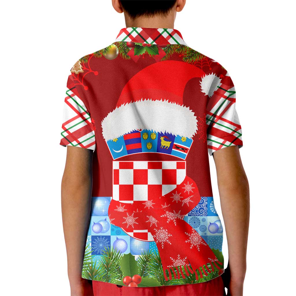 Croatia Christmas Kid Polo Shirt with Dalmatian Dog Presents and Red Plaid Holiday - Wonder Print Shop