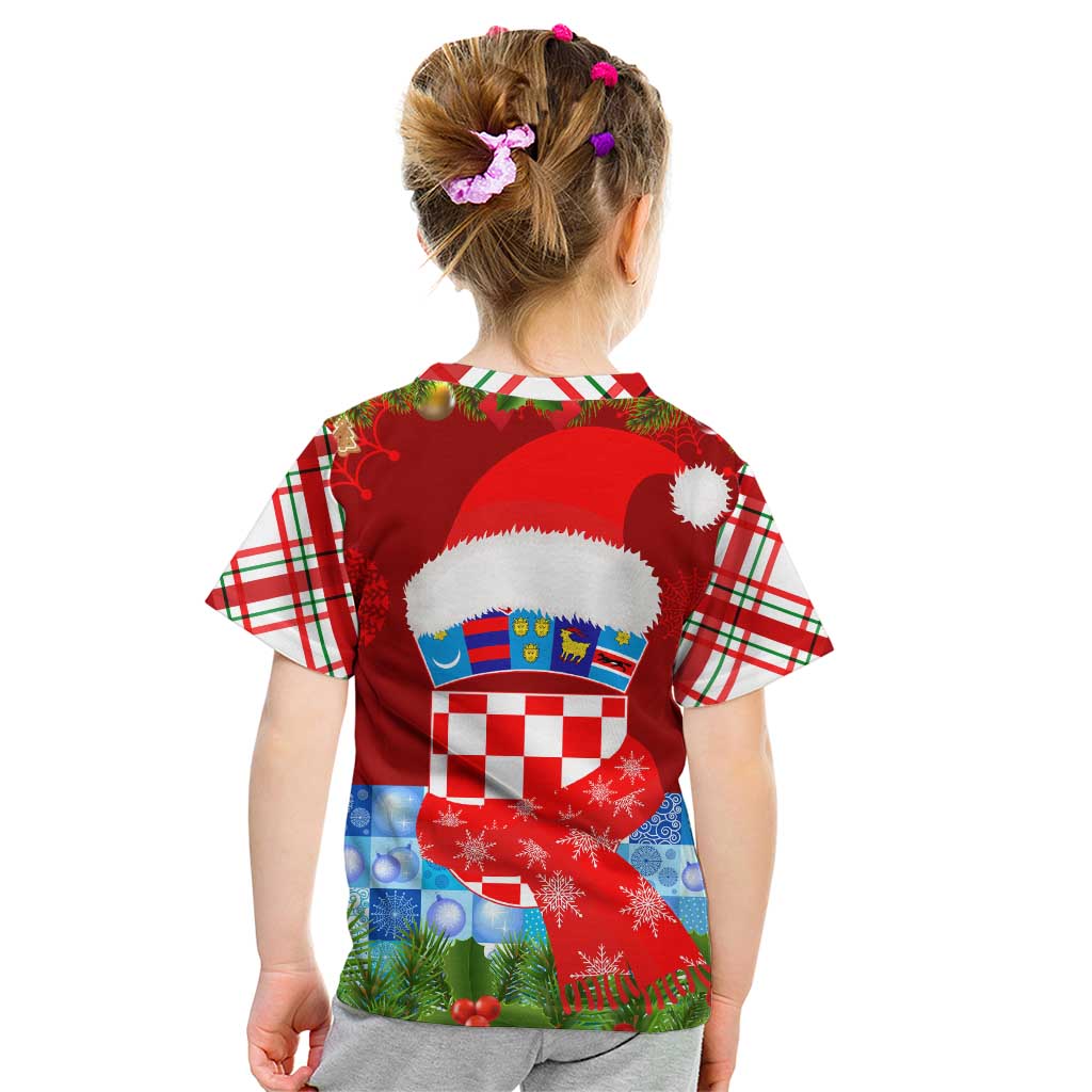 Croatia Christmas Kid T Shirt with Dalmatian Dog Presents and Red Plaid Holiday - Wonder Print Shop