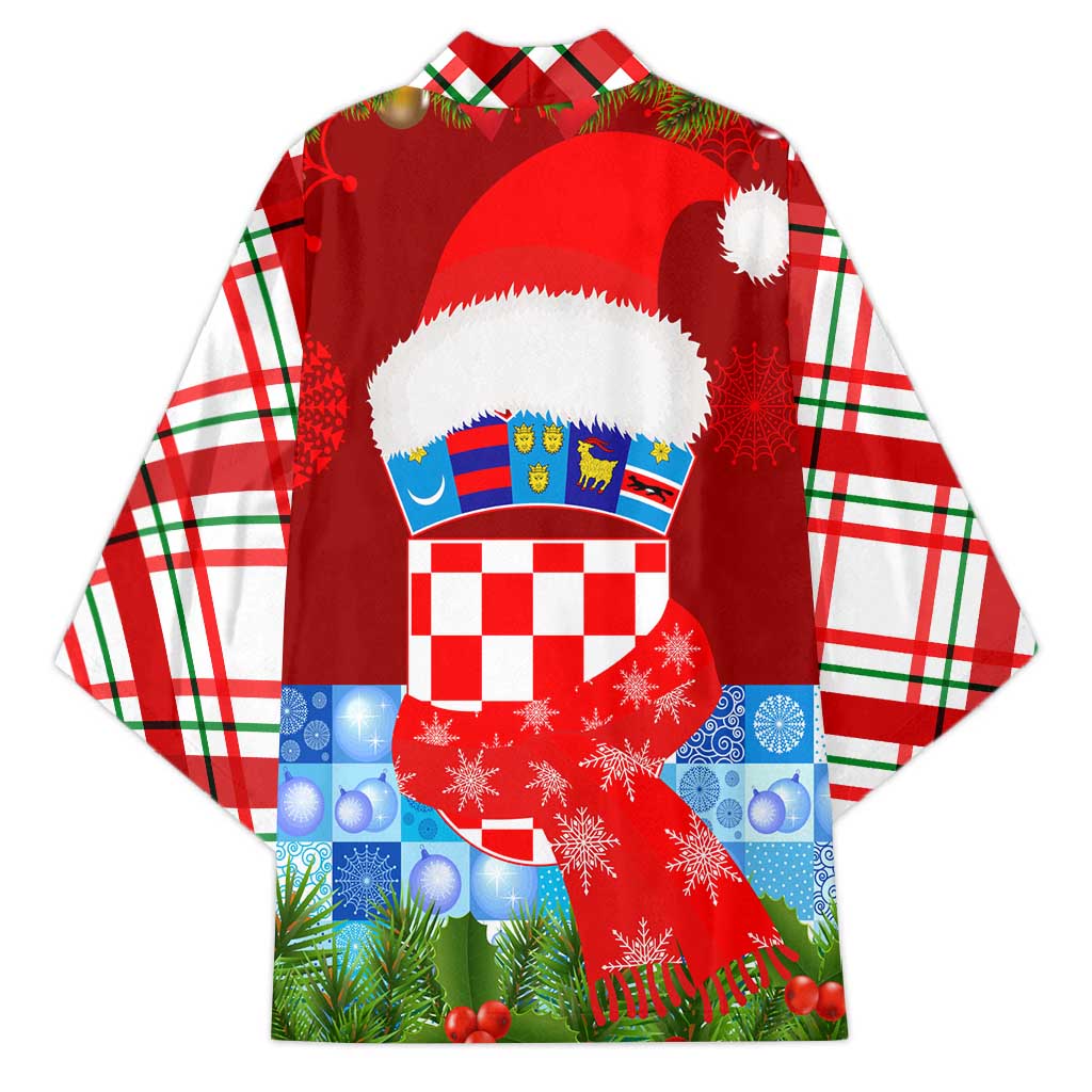 Croatia Christmas Kimono with Dalmatian Dog Presents and Red Plaid Holiday - Wonder Print Shop
