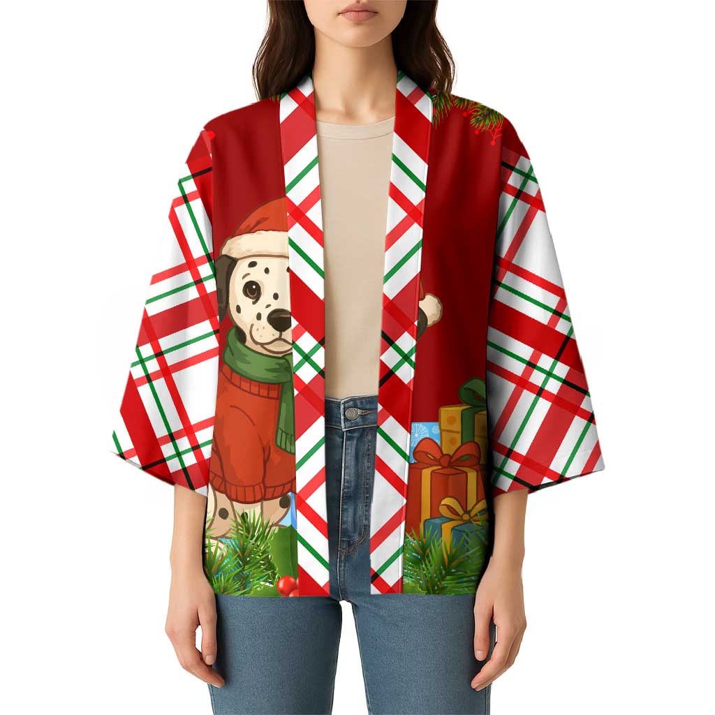 Croatia Christmas Kimono with Dalmatian Dog Presents and Red Plaid Holiday - Wonder Print Shop